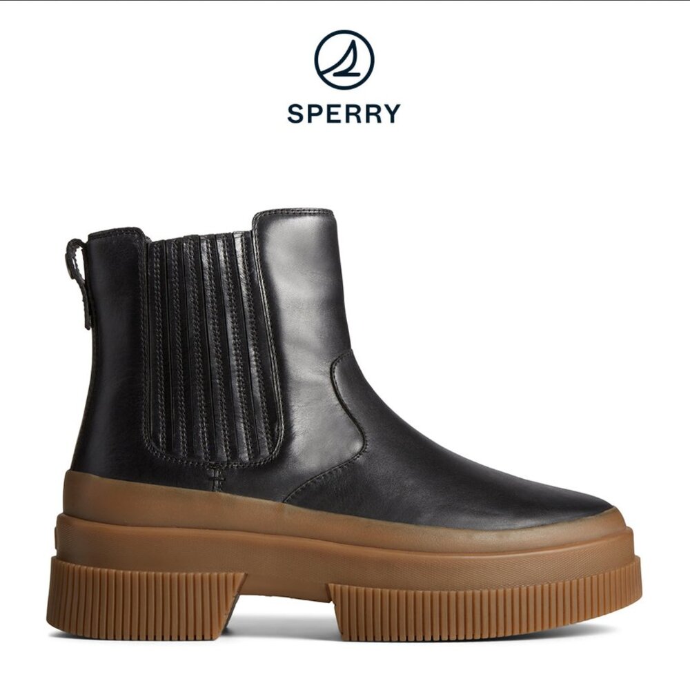 NWOB Sperry Highland Chelsea Chunky Leather Boot Black